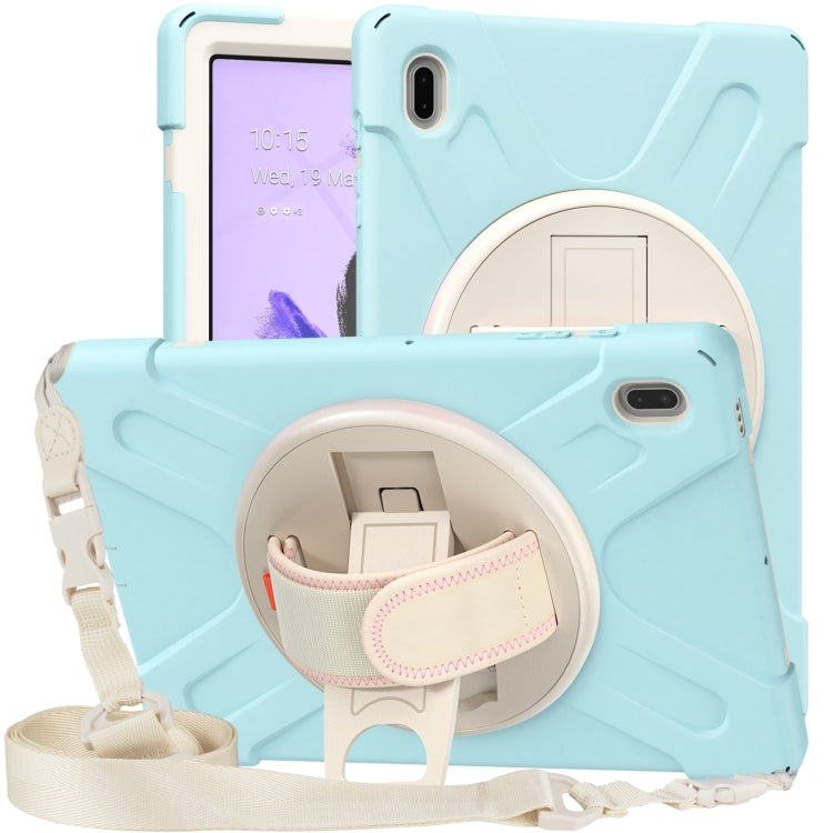 For Samsung Galaxy Tab S7 FE T730 / S7+ / S9+ /S8+ Silicone + PC Protective Case with Holder & Shoulder Strap(Ice Blue) - Other Galaxy Tab PC by buy2fix | Online Shopping UK | buy2fix