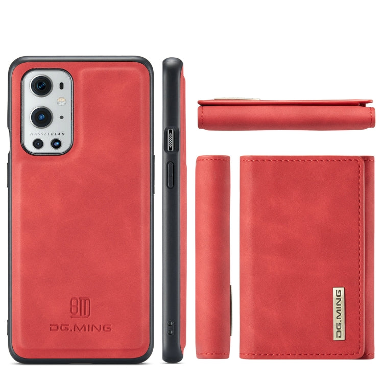 For OnePlus 9 Pro DG.MING M1 Series 3-Fold Multi Card Wallet  Back Cover Shockproof Case with Holder Function(Red) -  by DG.MING | Online Shopping UK | buy2fix