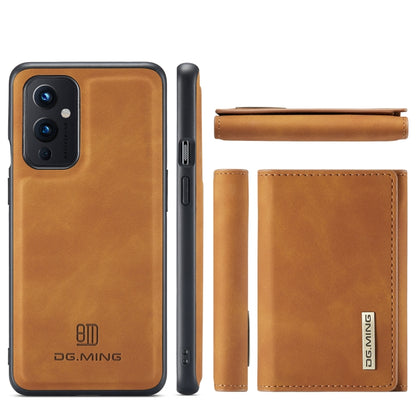 For OnePlus 9 (EU/NA) DG.MING M1 Series 3-Fold Multi Card Wallet  Back Cover Shockproof Case with Holder Function(Brown) -  by DG.MING | Online Shopping UK | buy2fix