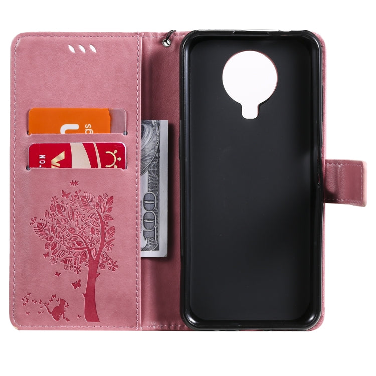 For Nokia G10 Tree & Cat Pattern Pressed Printing Horizontal Flip PU Leather Case with Holder & Card Slots & Wallet & Lanyard(Pink) - Nokia Cases by buy2fix | Online Shopping UK | buy2fix