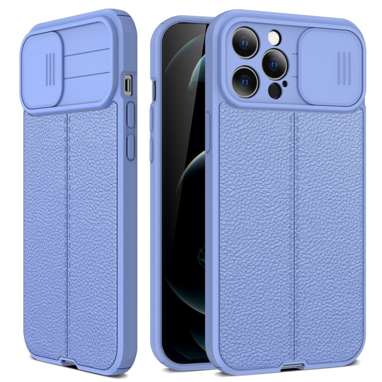 For iPhone 12 Pro Litchi Texture Sliding Camshield TPU Protective Case(Light Purple) - iPhone 12 Pro Max Cases by buy2fix | Online Shopping UK | buy2fix