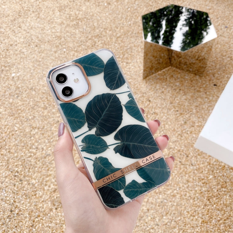 For iPhone 11 High Translucent Electroplating Flower Pattern TPU + PC Shockproof Case (Banana Leaf) - iPhone 11 Cases by buy2fix | Online Shopping UK | buy2fix