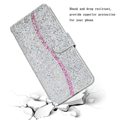 For iPhone 13 mini Glitter Powder Horizontal Flip Leather Case with Card Slots & Holder & Lanyard (Silver) - iPhone 13 mini Cases by buy2fix | Online Shopping UK | buy2fix