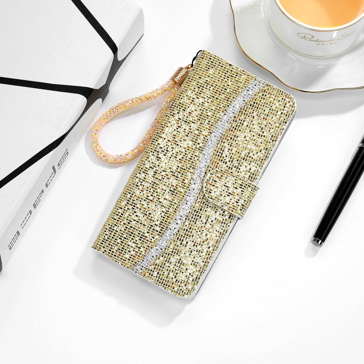 For iPhone 13 mini Glitter Powder Horizontal Flip Leather Case with Card Slots & Holder & Lanyard (Gold) - iPhone 13 mini Cases by buy2fix | Online Shopping UK | buy2fix