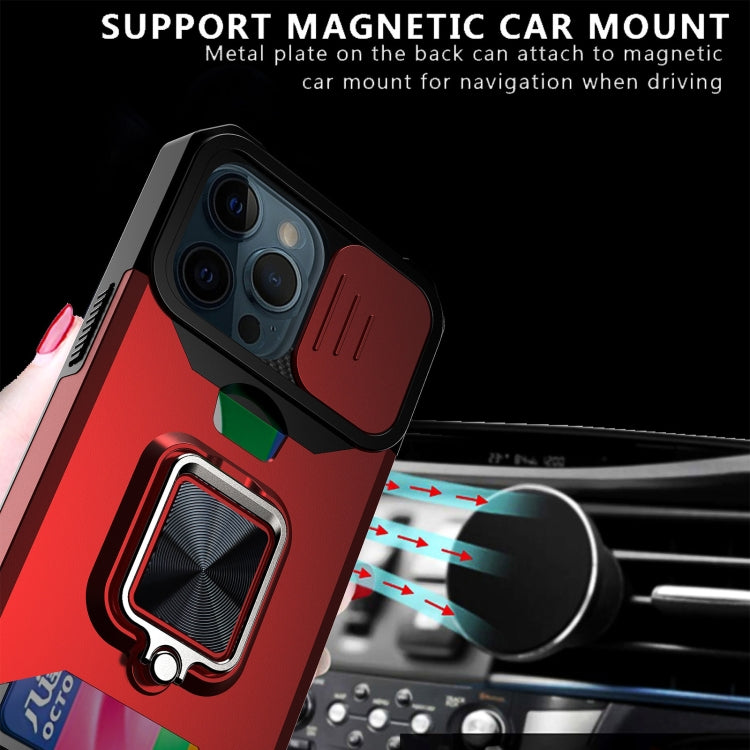 For iPhone 13 Pro Max Sliding Camshield Card Slot Ring Kickstand Phone Case (Black) - iPhone 13 Pro Max Cases by buy2fix | Online Shopping UK | buy2fix
