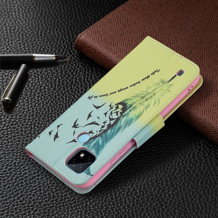 For OPPO Realme C21 / C20 Colored Drawing Pattern Horizontal Flip Leather Case with Holder & Card Slots & Wallet(Feather) - Realme Cases by buy2fix | Online Shopping UK | buy2fix