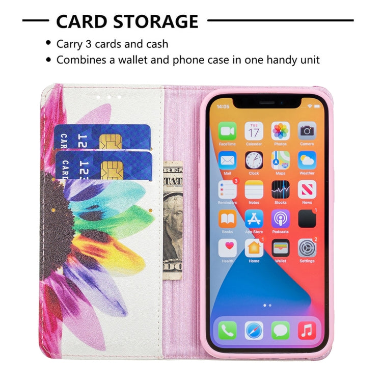 For iPhone 13 Pro Colored Drawing Pattern Invisible Magnetic Horizontal Flip PU Leather Case with Holder & Card Slots & Wallet (Sun Flower) - iPhone 13 Pro Cases by buy2fix | Online Shopping UK | buy2fix