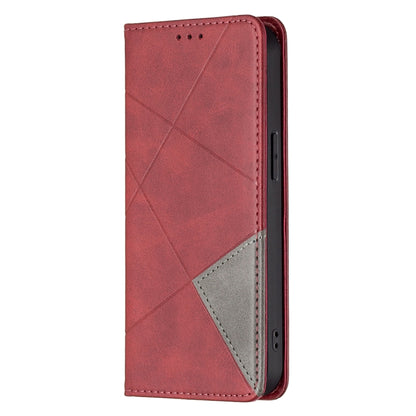 For iPhone 13 Pro Max Rhombus Texture Horizontal Flip Magnetic Leather Case with Holder & Card Slots (Red) - iPhone 13 Pro Max Cases by buy2fix | Online Shopping UK | buy2fix