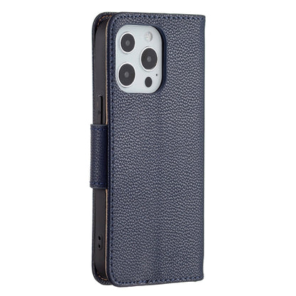 For iPhone 13 Pro Max Litchi Texture Pure Color Horizontal Flip Leather Case with Holder & Card Slots & Wallet & Lanyard (Blue) - iPhone 13 Pro Max Cases by buy2fix | Online Shopping UK | buy2fix