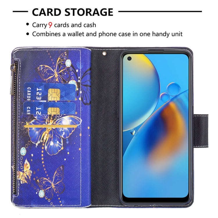 For OPPO A74 4G/F19 4G Colored Drawing Pattern Zipper Horizontal Flip Leather Case with Holder & Card Slots & Wallet(Purple Butterfly) - OPPO Cases by buy2fix | Online Shopping UK | buy2fix