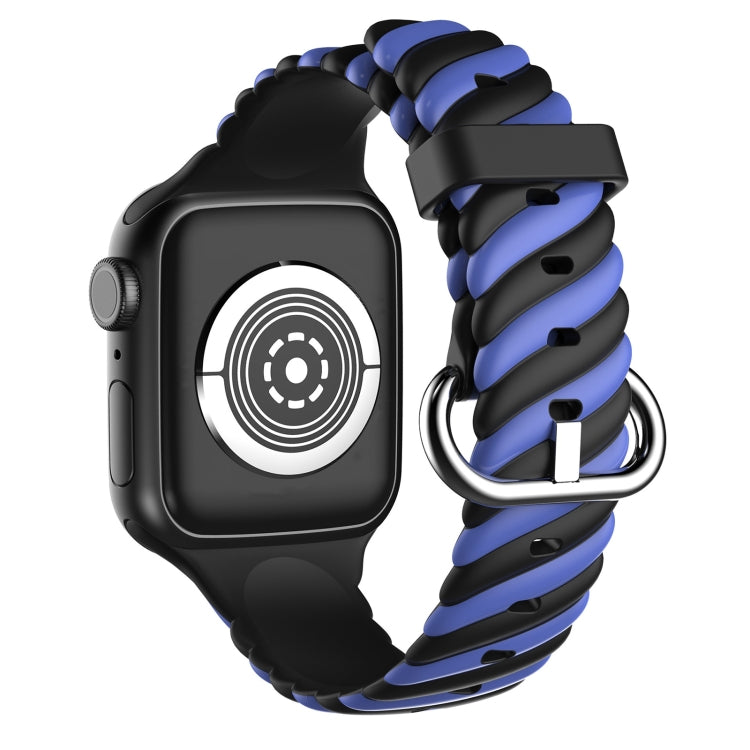 Two-color Twist Silicone Watch Band For Apple Watch Ultra 49mm&Watch Ultra 2 49mm / Series 9&8&7 45mm / SE 3&SE 2&6&SE&5&4 44mm / 3&2&1 42mm(Blue Black) - Watch Bands by buy2fix | Online Shopping UK | buy2fix