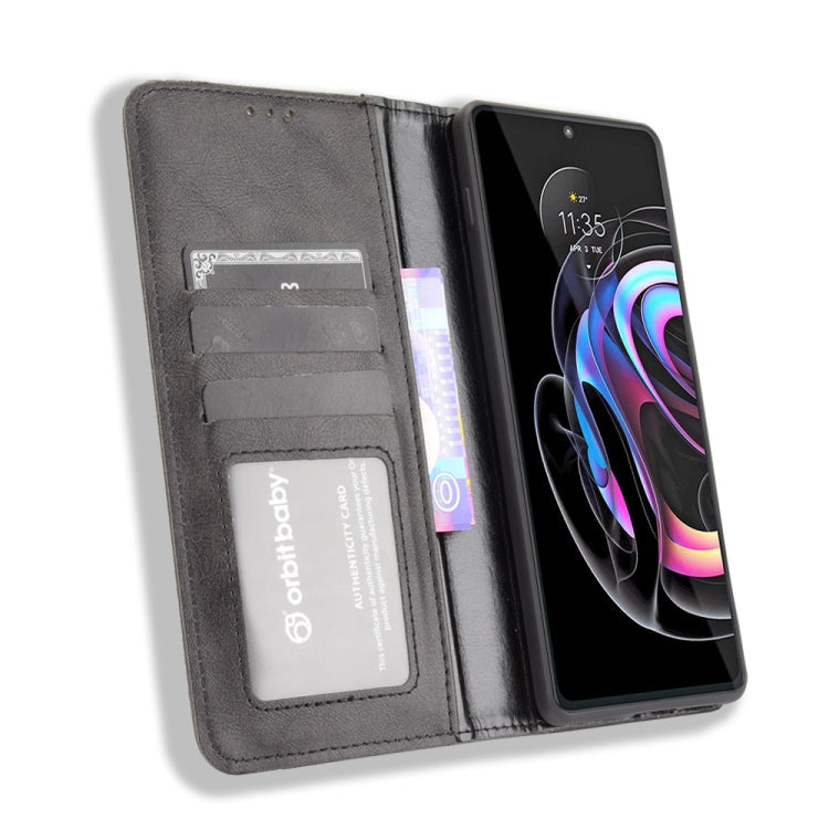 For Motorola Edge 20 Pro / Edge S Pro Magnetic Buckle Retro Crazy Horse Texture Horizontal Flip Leather Case with Holder & Card Slots & Photo Frame(Black) - Motorola Cases by buy2fix | Online Shopping UK | buy2fix