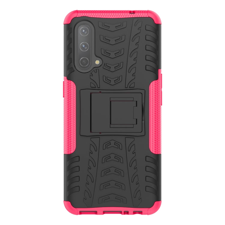 For OnePlus Nord CE 5G Tire Texture Shockproof TPU+PC Protective Case with Holder(Pink) - OnePlus Cases by buy2fix | Online Shopping UK | buy2fix