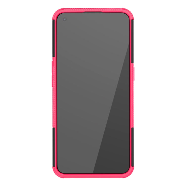 For OnePlus Nord CE 5G Tire Texture Shockproof TPU+PC Protective Case with Holder(Pink) - OnePlus Cases by buy2fix | Online Shopping UK | buy2fix