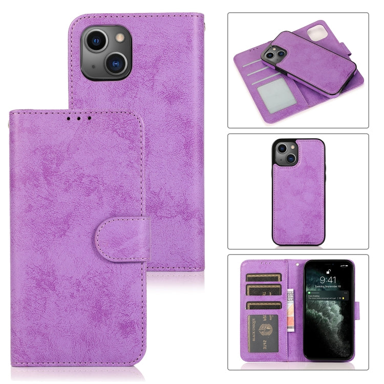 For iPhone 13 Retro 2 in 1 Detachable Horizontal Flip Leather Case with Card Slots & Wallet(Purple) - iPhone 13 Cases by buy2fix | Online Shopping UK | buy2fix