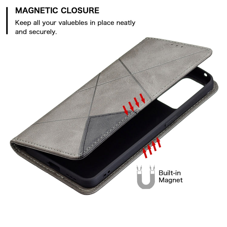 For OPPO Reno6 Rhombus Texture Horizontal Flip Magnetic Leather Case with Holder & Card Slots(Grey) - OPPO Cases by buy2fix | Online Shopping UK | buy2fix