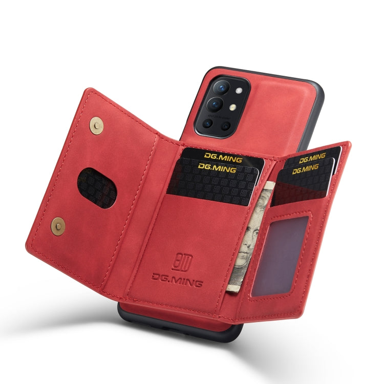 DG.MING M2 Series 3-Fold Multi Card Bag Back Cover Shockproof Case with Wallet & Holder Function For OnePlus 9R(Red) - OnePlus Cases by DG.MING | Online Shopping UK | buy2fix