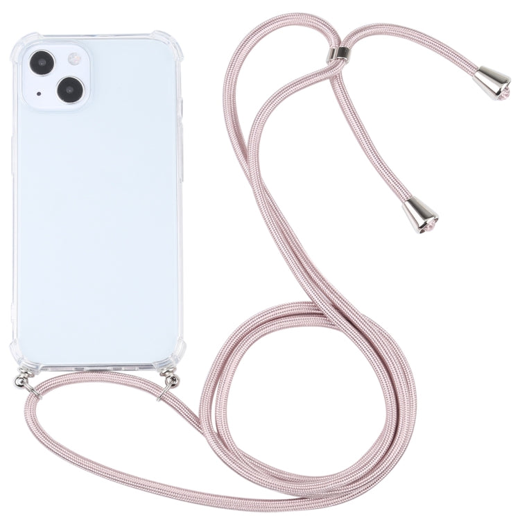 For iPhone 13 mini Four-corner Shockproof Transparent TPU Protective Case with Lanyard (Light Pink) - iPhone 13 mini Cases by buy2fix | Online Shopping UK | buy2fix