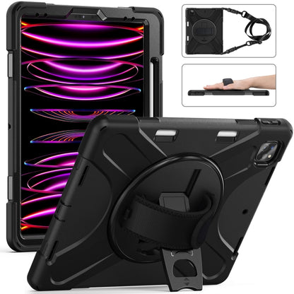 For iPad Pro 12.9 2022 / 2021/ 2020 / 2018  Silicone + PC Protective Tablet Case with Holder & Shoulder Strap(Black) - iPad Pro 12.9 (2022/2021) Cases by buy2fix | Online Shopping UK | buy2fix