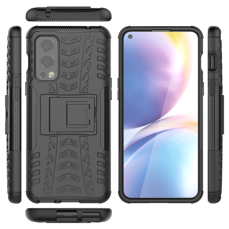 For OnePlus Nord 2 5G Tire Texture Shockproof TPU+PC Protective Case with Holder(Black) - OnePlus Cases by buy2fix | Online Shopping UK | buy2fix