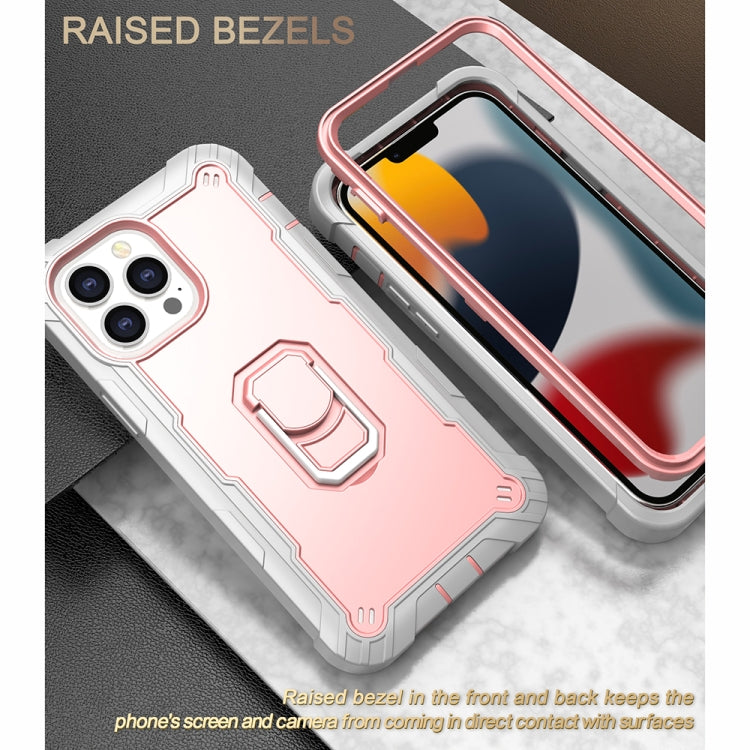For iPhone 13 Pro Max PC + Rubber 3-layers Shockproof Protective Case with Rotating Holder (Grey White + Rose Gold) - iPhone 13 Pro Max Cases by buy2fix | Online Shopping UK | buy2fix