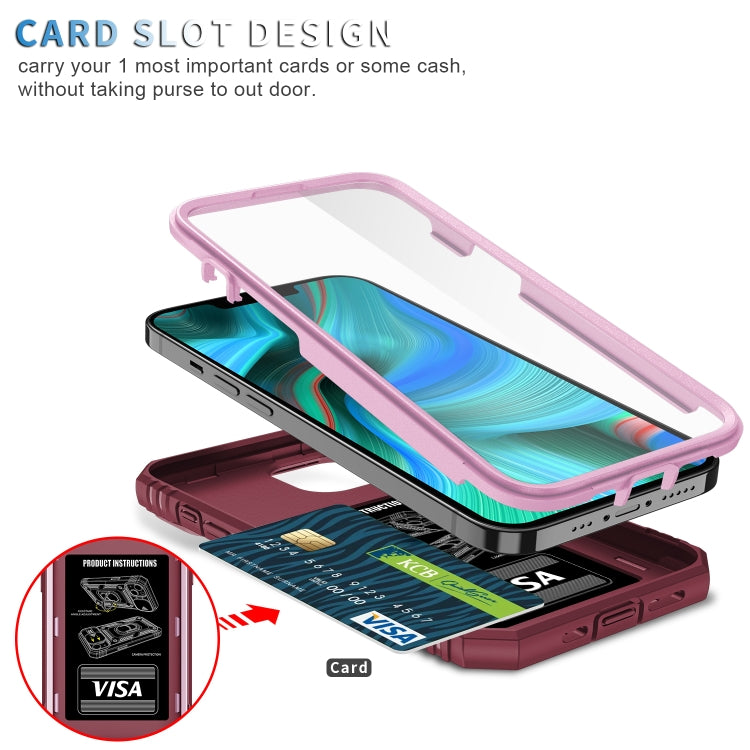 For iPhone 13 Pro Max Sliding Camera Cover Design TPU + PC Protective Case with 360 Degree Rotating Holder & Card Slot (Pink+Dark Red) - iPhone 13 Pro Max Cases by buy2fix | Online Shopping UK | buy2fix