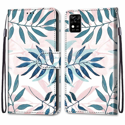 For ZTE Blade A31 Coloured Drawing Cross Texture Horizontal Flip PU Leather Case with Holder & Card Slots & Wallet & Lanyard(Pink Green Leaf) - ZTE Cases by buy2fix | Online Shopping UK | buy2fix