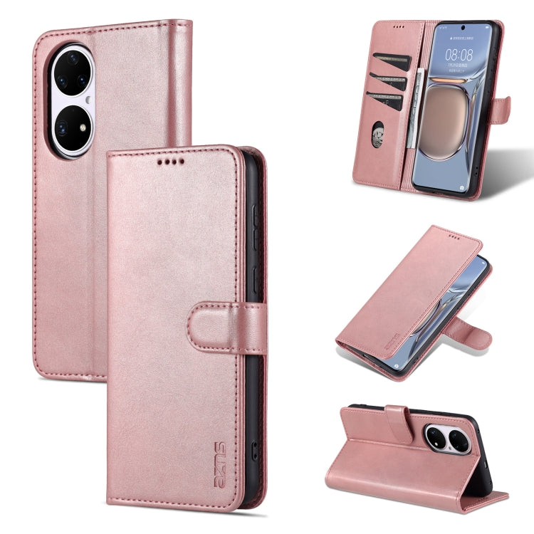 For Huawei P50 Pro AZNS Skin Feel Calf Texture Horizontal Flip Leather Case with Card Slots & Holder & Wallet(Rose Gold) - Huawei Cases by AZNS | Online Shopping UK | buy2fix