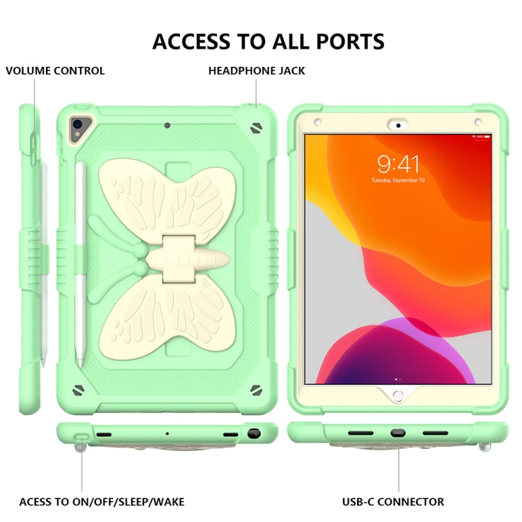 Beige PC + Silicone Anti-drop Protective Case with Butterfly Shape Holder & Pen Slot For iPad 10.2 2021 & 2020 & 2019 / Air 3 10.5 inch(Beige + Fresh Green) - iPad 10.2 Cases by buy2fix | Online Shopping UK | buy2fix