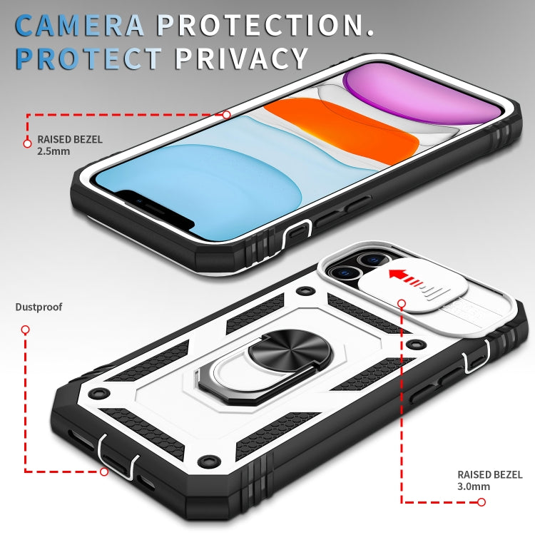 For iPhone 11 Sliding Camera Cover Design TPU + PC Protective Case with 360 Degree Rotating Holder & Card Slot (White+Black) - iPhone 11 Cases by buy2fix | Online Shopping UK | buy2fix