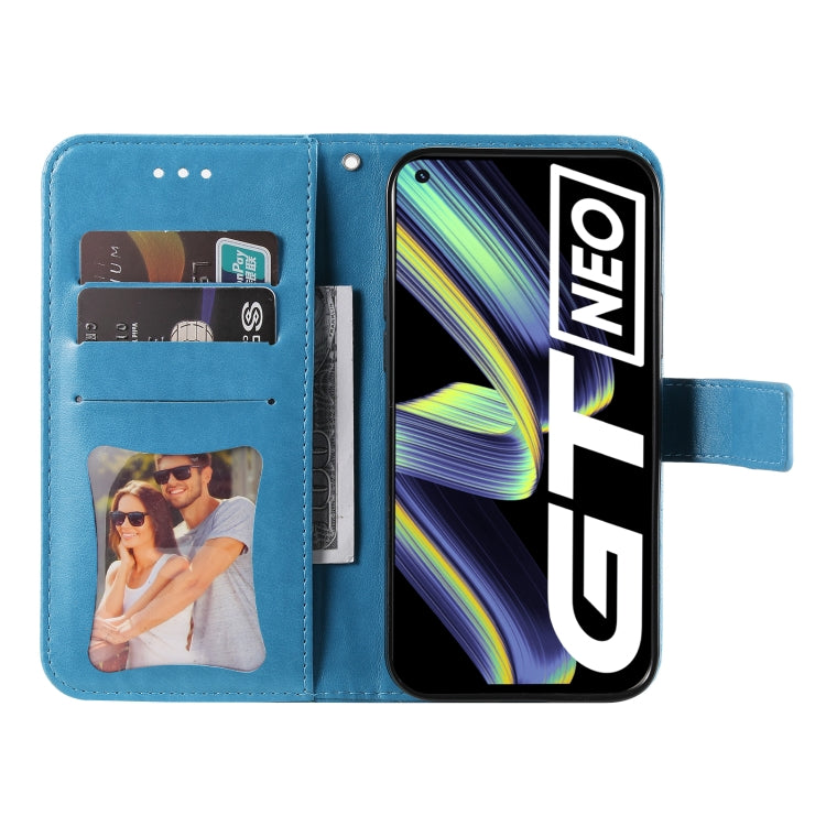 For OPPO Realme GT Master / Realme Q3 Pro 7-petal Flowers Embossing Pattern Horizontal Flip PU Leather Case with Holder & Card Slots & Wallet & Photo Frame(Blue) - Realme Cases by buy2fix | Online Shopping UK | buy2fix