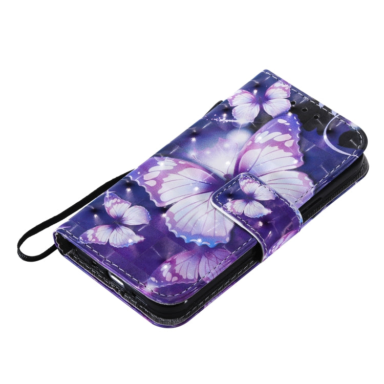 For iPhone 13 mini 3D Painted Pattern Horizontal Flip Leather Case with Holder & Card Slots & Wallet (Purple Butterfly) - iPhone 13 mini Cases by buy2fix | Online Shopping UK | buy2fix