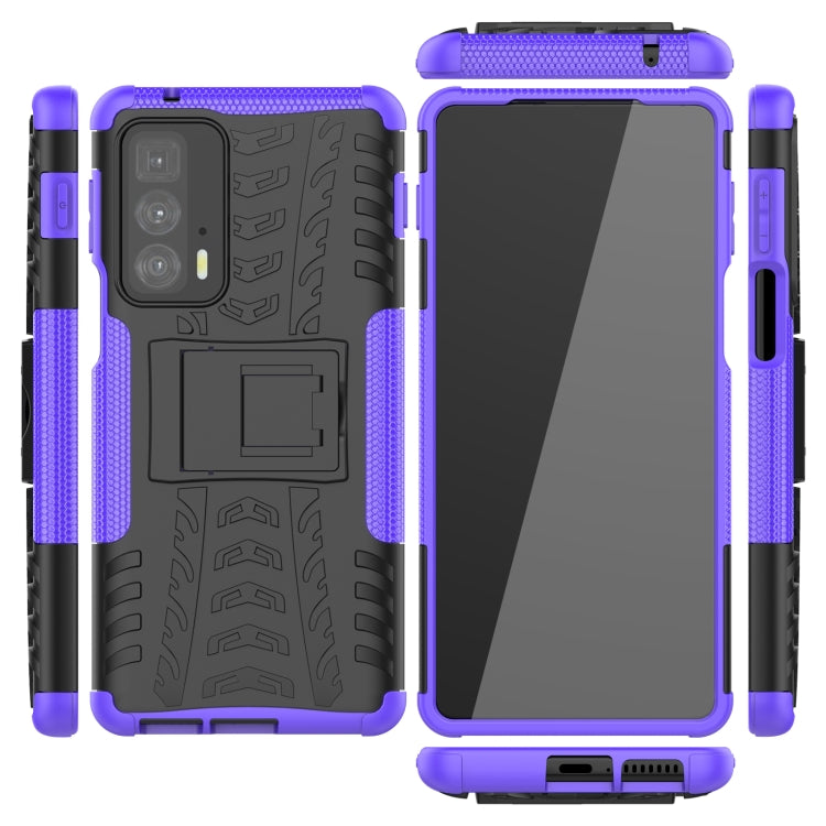 For Motorola Edge 20 Pro Tire Texture Shockproof TPU+PC Protective Case with Holder(Purple) - Motorola Cases by buy2fix | Online Shopping UK | buy2fix