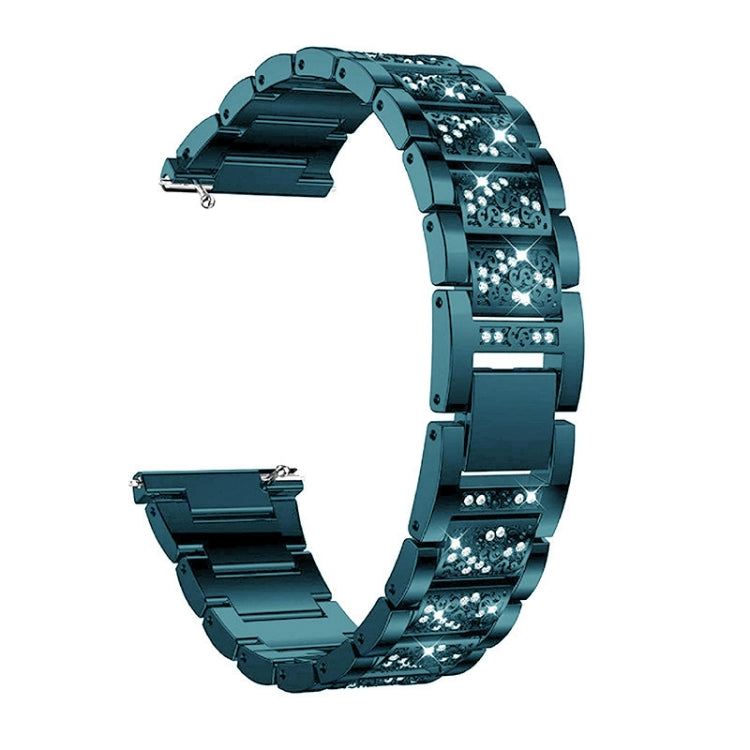 22mm Universal Three-beads Diamond Steel Watch Band(Blue) - Watch Bands by buy2fix | Online Shopping UK | buy2fix