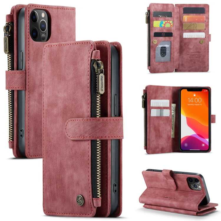 For iPhone 12 / 12 Pro CaseMe-C30 PU + TPU Multifunctional Horizontal Flip Leather Case with Holder & Card Slot & Wallet & Zipper Pocket(Red) - iPhone 12 / 12 Pro Cases by CaseMe | Online Shopping UK | buy2fix