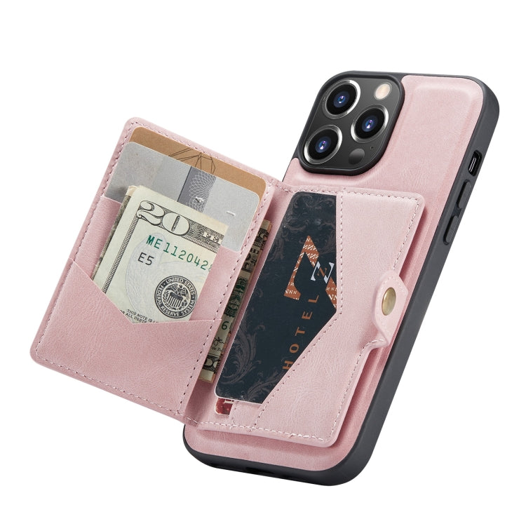 For iPhone 13 JEEHOOD Retro Magnetic Detachable Protective Case with Wallet & Card Slot & Holder(Pink) - iPhone 13 Cases by JEEHOOD | Online Shopping UK | buy2fix