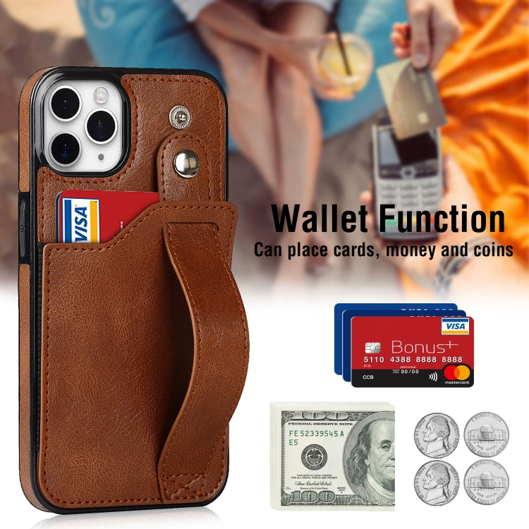 For iPhone 11 Pro Crazy Horse Texture Shockproof TPU + PU Leather Case with Card Slot & Wrist Strap Holder (Brown) - iPhone 11 Pro Cases by buy2fix | Online Shopping UK | buy2fix