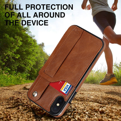 For iPhone XS Max Crazy Horse Texture Shockproof TPU + PU Leather Case with Card Slot & Wrist Strap Holder(Brown) - More iPhone Cases by buy2fix | Online Shopping UK | buy2fix