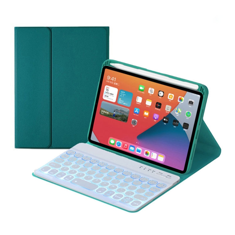 HY006D Round Keys Detachable Bluetooth Keyboard Leather Tablet Case with Colorful Backlight & Holder for iPad mini 6(Dark Green) - For iPad mini by buy2fix | Online Shopping UK | buy2fix