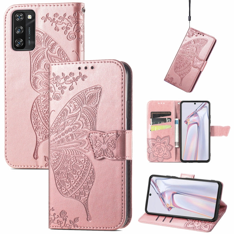 For Blackview A100 Butterfly Love Flower Embossed Horizontal Flip Leather Case with Holder & Card Slots & Wallet & Lanyard(Rose Gold) - More Brand by buy2fix | Online Shopping UK | buy2fix