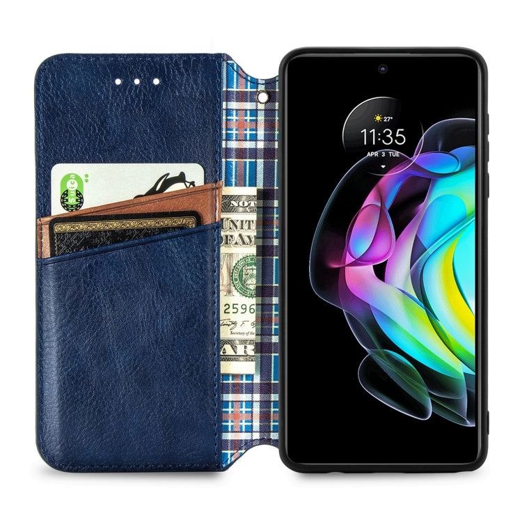 For Motorola Edge 20 Cubic Grid Pressed Horizontal Flip Magnetic PU Leather Case with Holder & Card Slots & Wallet(Blue) - Motorola Cases by buy2fix | Online Shopping UK | buy2fix