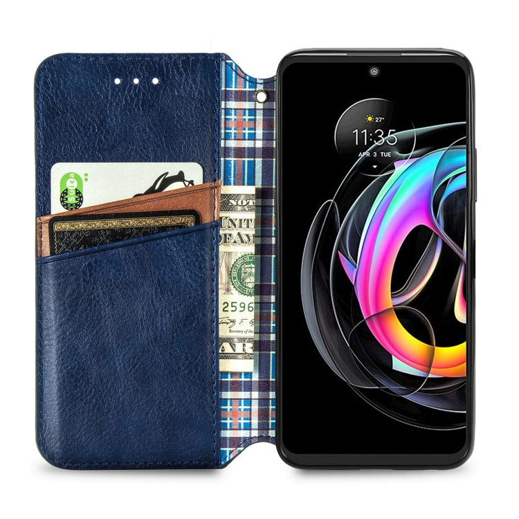 For Motorola Edge 20 Lite Cubic Grid Pressed Horizontal Flip Magnetic PU Leather Case with Holder & Card Slots & Wallet(Blue) - Motorola Cases by buy2fix | Online Shopping UK | buy2fix