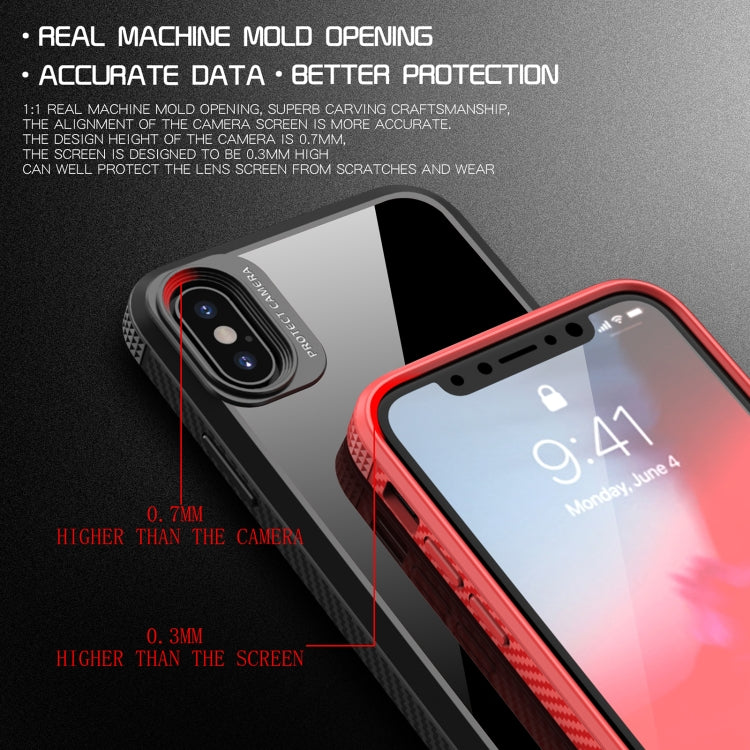 For iPhone X / XS MG Series Carbon Fiber TPU + Clear PC Four-corner Airbag Shockproof Case(Blue) - More iPhone Cases by buy2fix | Online Shopping UK | buy2fix