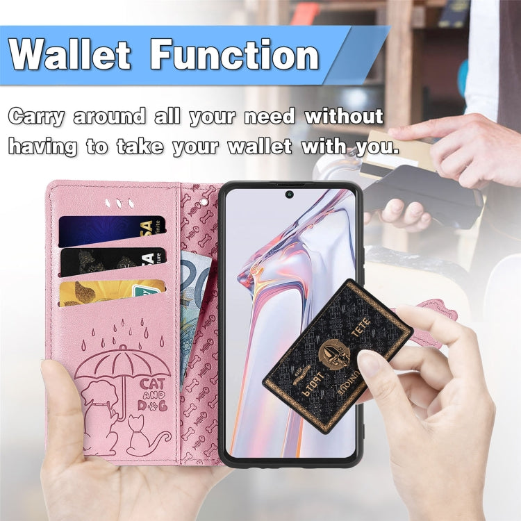 For Blackview A100 Lovely Cat and Dog Embossing Pattern Horizontal Flip Leather Case , with Holder & Card Slots & Wallet & Cartoon Clasp & Lanyard(Pink) - More Brand by buy2fix | Online Shopping UK | buy2fix