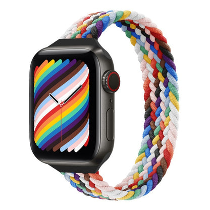 Small Waist Single Loop Nylon Braid Watch Band For Apple Watch Ultra 49mm&Watch Ultra 2 49mm / Series 9&8&7 45mm / SE 3&SE 2&6&SE&5&4 44mm / 3&2&1 42mm, Szie: XS 135mm(Official Rainbow) - Watch Bands by buy2fix | Online Shopping UK | buy2fix