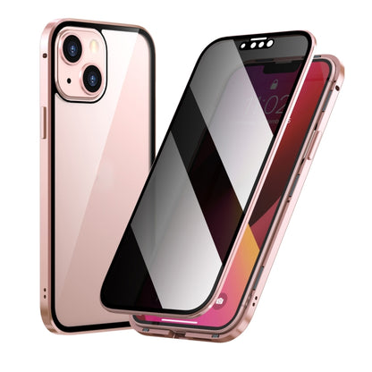 For iPhone 13 mini Anti-peeping Magnetic Metal Frame Double-sided Tempered Glass Phone Case (Pink) - iPhone 13 mini Cases by buy2fix | Online Shopping UK | buy2fix