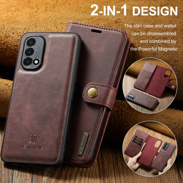 For OnePlus Nord 2 5G DG.MING Crazy Horse Texture Flip Detachable Magnetic Leather Case with Holder & Card Slots & Wallet(Red) - OnePlus Cases by DG.MING | Online Shopping UK | buy2fix