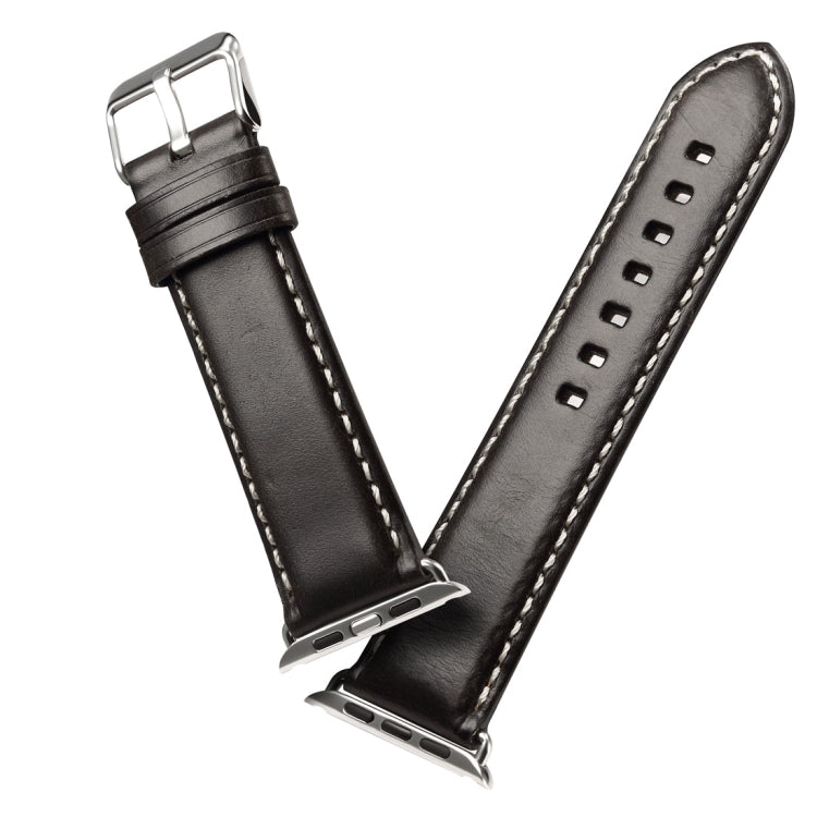 For Apple Watch Series 7 45mm / 6 & SE & 5 & 4 44mm / 3 & 2 & 1 42mm Oil Wax Retro Cowhide Strap Watch Band(Black) - Watch Bands by buy2fix | Online Shopping UK | buy2fix