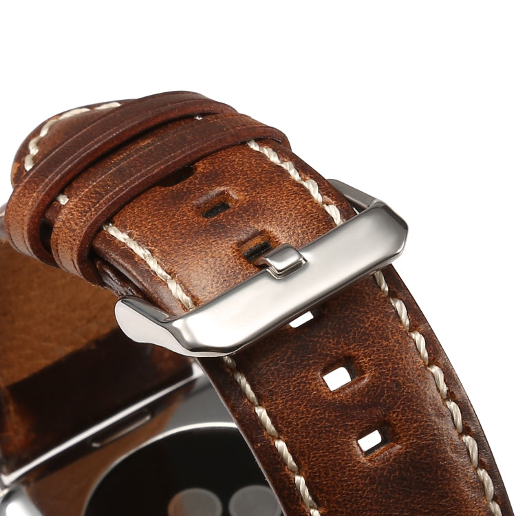 For Apple Watch Series 7 45mm / 6 & SE & 5 & 4 44mm / 3 & 2 & 1 42mm Oil Wax Retro Cowhide Strap Watch Band(Brown) - Watch Bands by buy2fix | Online Shopping UK | buy2fix