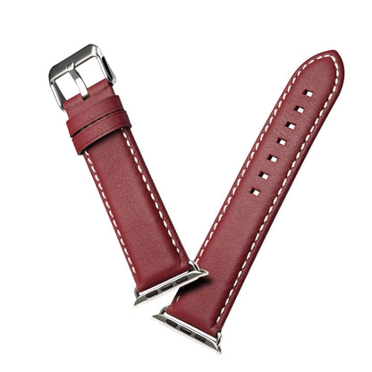 For Apple Watch Series 9&8&7 41mm / SE 3&SE 2&6&SE&5&4 40mm / 3&2&1 38mm Environmental Protection Genuine Leather Watch Band Watch Band(Red-brown) - Watch Bands by buy2fix | Online Shopping UK | buy2fix